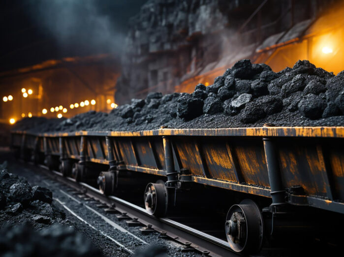 Coal moving along a conveyor belt